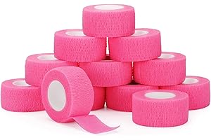 SEADESKY 12 Roll Self Adherent Cohesive Bandages 2.5cm X 4.5m Elastic Sports Tape for Finger Wrist Self Adhesive Bandage Pet Vet Wrap for Cat Dog (Pink)