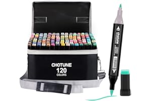 CHOTUNE Marcatore 120 Colori,Pennarelli Doppia Punta,Il Nuovissimo Set Di Pennarelli per Alcol con Pennino Fine e Pennino a Pennello,Marker Pen con Base,per Fumetti