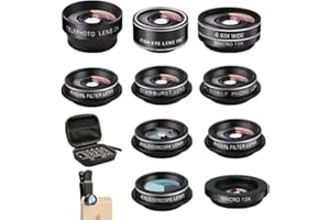 MOCALACA 11-in-1 Handy-Kamera-Objektiv-Set, Weitwinkelobjektiv, Makroobjektiv, Fischaugenobjektiv, Teleobjektiv, CPL, Flow, Radial, Stern, Softfilter, Kaleidoskop-Objektiv, kompatibel mit iPhone, Samsung, Sony