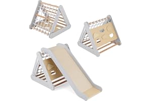 ‎COSTWAY COSTWAY 4 in 1 Kletterdreieck mit Rutsche, Klettergerüst aus Holz, Sprossendreieck zum Rutschen und Klettern, für Kinder ab 1 Jahre (Grau)