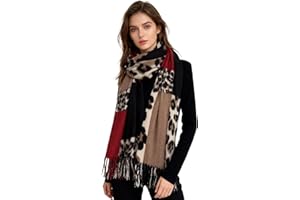 ZCJ Schal Damen Warm Herbst Winter Leopardenmuster - Kaschmir Gefühl Leo Halstuch mit Fransen, Winterschal für Damen als Premium Tuch & Animal Print Schals und Tücher für Abendkleid