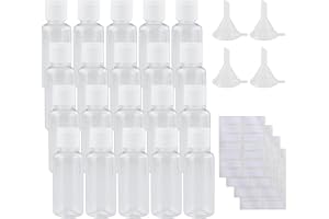 Set med 20 plastflaskor, 30 ml, tomma reseflaskor, genomskinliga plastflaskor, påfyllningsbara, flytande flaskor, med 4 liten tratt och 4 st rese- eller kosmetiktetiketter