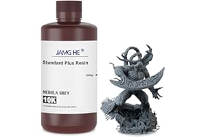 3D Printer Resin, JAMG HE 405nm High Precision & Low Shrinkage 3D Printing Standard UV Photopolymer Resin Suitable for 2K/4K/6K/8K/12K LCD Printers(1000g, Nebula Grey)
