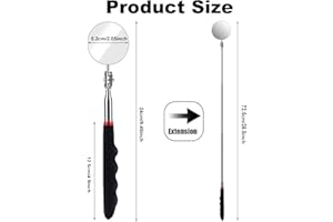 LPXVNJ Inspection Mirror,Telescopic Mirror, 50mm Diameter Black Length 15-68.5cm Mirror On A Stick Automotive Inspection Mirror Telescopic With Light For Checking Vehicle