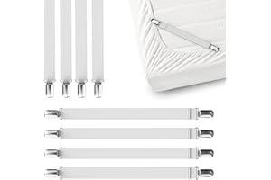 FeelAtHome 8 PCS Bed Sheet Clips Keep Bedsheets In Place-Corner Bands Suspenders For Fitted Sheets - Mattress Sheets Grippers Holders Straps Fits From Twin Queen King Garters Fasteners Clamps (White)