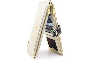 ANDOILT Mujer Cuero Genuino Billetera RFID Bloqueo Tarjeta de Crédito Poseedor Cremallera Carteras Teléfono Celular Bolsa