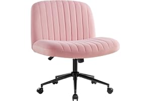 IWMH Krzesło biurowe bez podłokietników, z regulacją wysokości, krzesło obrotowe z kółkami, do biurka, z tapicerką materiałową, fotel do czytania z szerszą poduszką do siedzenia (różowe, z kółkami)