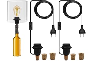 LAKONEI E27 Lampara para Botella con Interruptor, 2 Piezas Lámpara de Soporte de Lámpara con 240CM Cable, Se Puede Instalar La Pantalla, Adaptador Lampara Botella Vino para Todas Las Bocas de Botellas