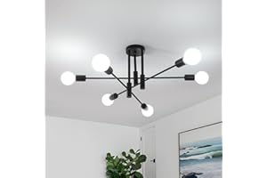 Goeco Lampadario Soffitto Industrial, 6 Luci E27 Plafoniera Sputnik Vintage, Lampada da Soffitto in Ferro Regolabile di 180° per Soggiorno Cucina Camera da Letto, Nero Dia.70CM Max.60W