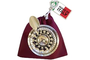 Euposia - Tastevin Sommelier MOD. Borgogna Professionale - Silver Plated - Conf. Completa di Catena appendicollo e Pochette Protettiva