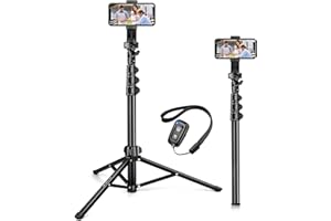 JOILCAN Statyw do iPhone’a i telefonów z Androidem, aluminiowy, do selfie, z bezprzewodowym pilotem zdalnego sterowania i uchwytem na telefon, rozsuwany, do lustrzanek cyfrowych, 141 cm