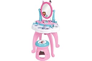Smoby - Gabby's Dollhouse toalettsalong (49 x 36 x 94 cm) – toalettbord och toalettbord för barn från 3 år med spegel, pall och tillbehör inkl. leksaks-smink, flerfärgad, 49x36x94 cm