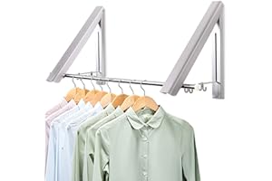 LIVEHITOP Foldable Wall Mounted Clothes Rail 2 Pieces, Coat Hanger Racks Dryer Aluminum Hanging Rod Wardrobe Hooks for Bedroom Bathroom Balcony Indoor Outdoor Silver