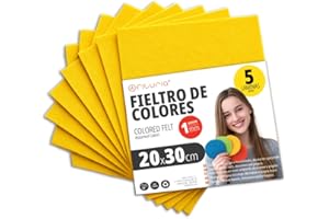 OFITURIA Bastelfilz für DIY-Projekte, Bunte Filzstoffe für Patchwork, Nähen, Schule, Kunst und Dekoration 20x30cm (Gelb, 5 Stk)