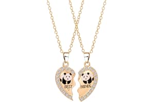 QIUJUNDE 2 Stück Gold Freundschaftskette mit Gravur Best Friends set für Kinder Mädchen Paar Pärchen,Herz Strass Damen Kette Anhänger Panda Freundschaft Ketten Haslkette Schmuck Geschenke für BFF Beste Freunde