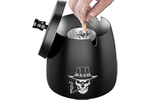 MOKHT Totenkopf Aschenbecher - Coole Aschenbecher mit Deckel, Aschenbecher für Draussen Groß, Aschenbecher für Zigaretten Creative, Windaschenbecher Edelstahl, Zigarre Sturmaschenbecher - Schwarz