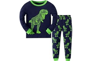 MIXIDON Pyjama Garçon Dinosaure Requin SUV Manches Longues Hiver Coton Chaud Ensemble de Pyjamas Garçon Vêtement de Nuit 2-10 Ans