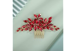 Kercisbeauty Red Crystal Gold Side Headpiece for Wedding Brides Bridesmaid Women Girls Bohemian Updo Handmade Hair Jewelry (Red)