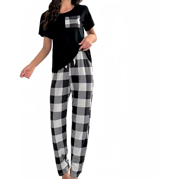 YIJIU Women's Summer Pajama Set - Cute Cartoon Print Top & Pants, Grey Panda, Loungewear Sleepwear