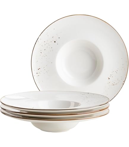 MÄSER Frozen, moderne platte borden, set van 4 met gespikkeld glazuur en organische vormen, 4 grote platte eetborden van keramiek in spannende vintage look, steengoed, wit