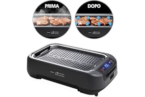 MACOM Griglia/Piastra Elettrica Con Cappa Aspirante Integrata e Doppio sistema filtrante,Indoor,Senza Fumo Senza Odori,Temperatura regolabile sino a 250°,1500W, Just Kitchen 849 Smokeless Fan Grill