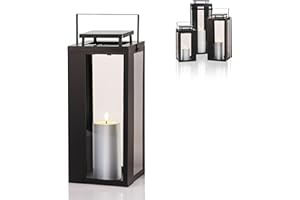 Schlaraffenland Outdoor Laterne LUCIDO mittel inkl. LED Outdoor Kerze 16,5x16,5x40,5 cm | Schwarz | aus Metall-Glas / Kunststoff | Laternen für Draußen | Deko Garten | LED Laterne Outdoor