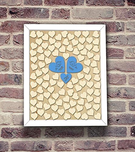 Bridal Shower Custom Alternative Rustic Personalized Wedding Guest Book Drop Box Unique Guestbook Wedding Decor 40x50 CM with 150 Pcs Wooden Hearts