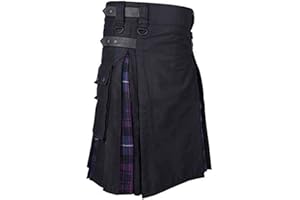 ACSEFIRE Falda Escocesa con Bloques de Color a Cuadros para Hombre, Falda Escocesa de Combate Medieval Vintage Punk gótica Tradicional con Bolsillos