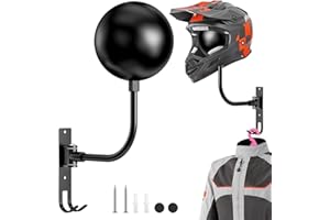 Brynlex Soporte Casco Motocicleta Rotación de 180°, Colgador Casco Moto Pared Perchero Metálico, con Doble Gancho, para Cascos, Gorros, Pelucas, Chaquetas, De Béisbol Pantalla