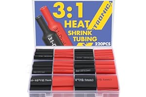 haisstronica 3:1 Heat Shrink Tubing Kit, Adhesive Lined Marine Resistant Grade Shrink Wrap - 1.75" Length 6 Size Perfect for Home and Industrial, 1/8"-3/4" 220PCS - Black, Red