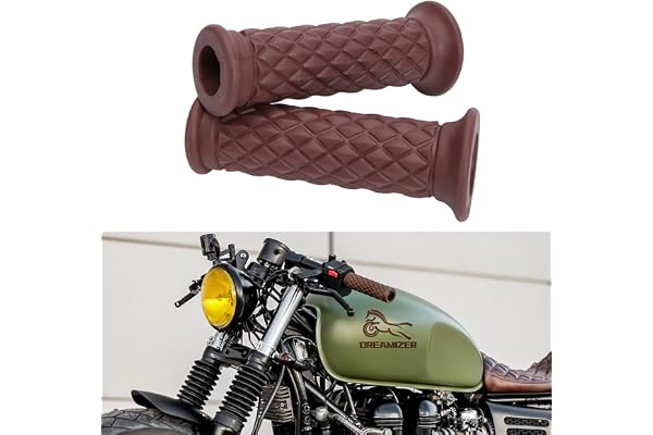 DREAMIZER Poignées Moto 7/8" 22mm, Rétro Universel Poignées de Guidon Antidérapantes en Caoutchouc pour Moto Custom Cafe Racer Bobber Dirt Bike Motocross