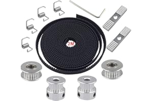 QitinDasen Zestaw paska rozrządu do drukarki 3D GT2, skok 2 mm, szerokość 6 mm, gumowy pasek rozrządu, z 2 szt. koła pasowego rozrządu 5 mm 20 zębów, 2 szt. koła pasowego napinacza, 4 szt. napinacza