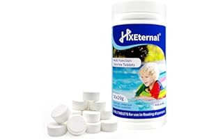 HXEternal 1 kg Multifunctional Chlorine Tablets, Suitable for swimming pool, Hot tub, Spa, 4-in-1 Dispenser Tablets,Pool clean tables, Clarifier for water, Swimming pools chemicals 50 x 20g 1KG