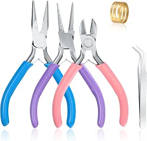 Ensemble De 4 Pinces à Bijoux Robustes - Pinces à Bec Plat Et à Boucle Pour Fabrication De Bijoux