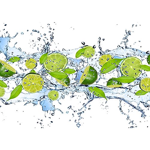 Vlies Fototapete PREMIUM PLUS Wand Foto Tapete Wand Bild Vliestapete - Limetten Wasser Blätter Tropfen Obst Frucht - no. 864, Größe: 300 x 210 cm Vlies