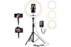YOHOOLYO 12" Ring Light avec Trépied 64" Anneau Lumineux LED avec 10 Luminosité 3 Modes d'Eclairage, Trepied Smartphone Selfie LED Anneau Lumière pour Maquillage, Photographie, YouTube et Vidéo Selfie