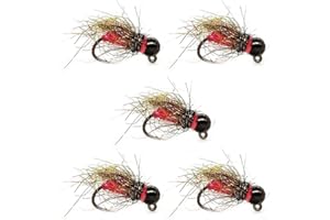 Hasaller 5 anzuelos de pesca de trucha, cabeza de cuentas de tungsteno, cabeza de príncipe, ninfa, moscas, cabeza de tungsteno, gancho de mosca de ninfa europea