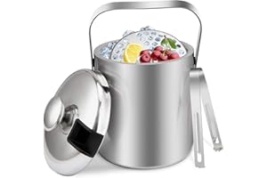 Tuevob 1.3 L Eiseimer Eiswürfelbehälter Edelstahl Eiseimer Eisbehälter mit Zange und Deckel für Eiswürfel u. Früchte ideal für Party u. Hochzeit - Eiskübel, Eiseimer Ice Bucket EIS Behälter