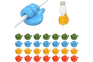 NICEKOOL Clip per Cavi, 28 Pezzi, Gestione dei Cavi, Multiuso, per Scrivania, Cavo di Alimentazione, Cavi di Ricarica, Cavo Audio, ecc., Verde, Blu, Giallo, Arancione