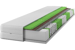 IZER Materac 100 x 200 H3/H4,17 cm, 7-strefowy, mata kokosowa, sprężyny kieszeniowe, poszewka pikowana, rdzeń sprężynowy, pianka do masażu