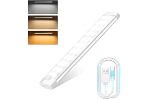Woobroo Motion Sensor Lights - 20cm Under Cabinet Kitchen Lights, 3 Color Rechargeable Night Light, Auto On/Off Dimming Wardrobe Lights for Stairs, Under Cabinet, Closet, Room, Wardrobe, 1 Pack