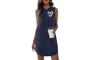 WNEEDU Vestido Mini Sudadera de Verano para Mujer Vestidos sin Mangas con Capucha y cordón