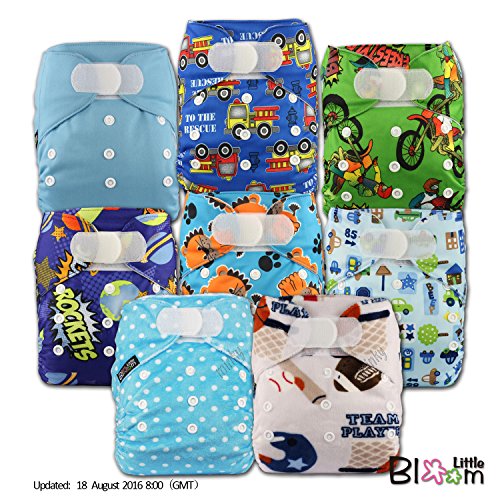 LittleBloom, Reusable Pocket Cloth Nappy, Fastener: Hook-Loop, Set of 8, Patterns 808, With 16 Microfibre Inserts, (see "Special Offers and Product Promotions" for Special Offers Detail)