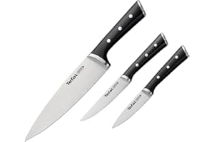 Tefal Ice Force Set de 3 Couteaux Eplucheur 9 cm Chef 20 cm Chef 20 cm Universel 11 cm Couteau 9 cm Acier Inoxydable Manche Ergonomique Plastique ABS Compatible Lave Vaisselle Noir K2323S
