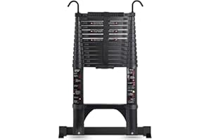 TEENZA Scala Telescopica 4,7m, Scala Estensione Leggera in Alluminio, Regolazione Libera Dell'Altezza, Doppio Bloccaggio Solido, 14 Gradini, Portata Massima 150 Kg