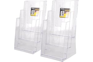 Niciksty 2pz Espositore A6 Porta Depliant da Tavolo in Plastica Trasparente - Porta Brochure da Tavolo e Muro a 3 Livelli - Espositore da Tavolo A6 Contenitore Volantini, Menu e Portariviste