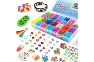 Inscraft 11900+ Loom Bänder Set, 28 Farben Loom Gummibänder für Armbänder, Loop Armbänder set Kinder zum Halsketten und Gummi Armband basteln, mit 600 Clips, 52 ABC-Perlen, 200 Perlen, 5 Quasten usw