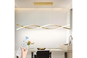 ‎MIKERU Moderne LED Pendelleuchte esszimmer, 48W Dimmbar mit Fernbedienung hängelampe esstisch, Höhenverstellb Kronleuchter Mit Speicherfunktion, für Esszimmer Wohnzimmer küchenlampe hängend 120CM
