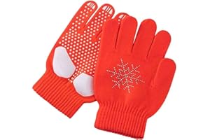 WISREMT Gants de Patinage Artistique pour Les Enfants Jeunes Filles Exercice de compétition, Gants d’Hiver Chauds avec Paume antidérapante, Gants de Patinage sur Glace avec Strass Flocons de Neige