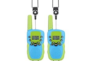 NK Talkies-Walkies pour Enfants de 4 5 6 7 8 9 Ans (Piles Incluses) - Longue Portée 3km, Écran LED, 22 Canaux, Jouet pour Enfants avec Lampe de Poche, Cadeau de Noël Anniversaire, Couleur Bleu/Vert